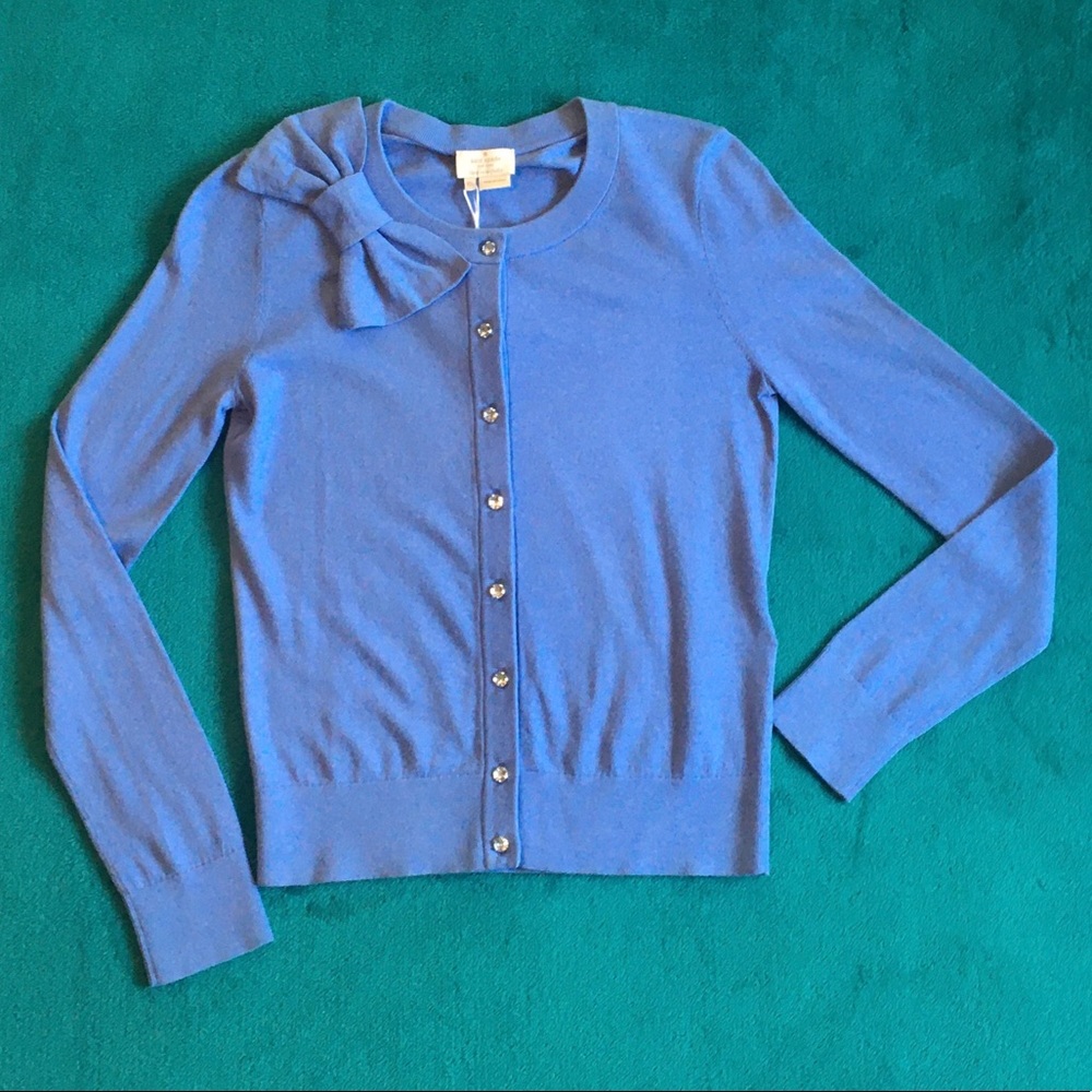 Periwinkle Bow Cardigan Rhinestone Buttons - Picture 3 of 6